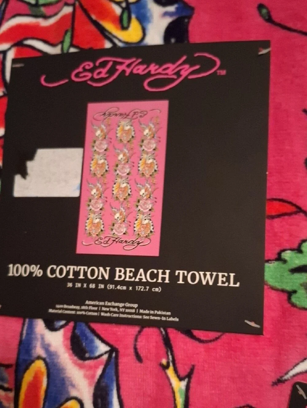 Ed Hardy Hot Pink Skull & Rose Cotton Beach Towel